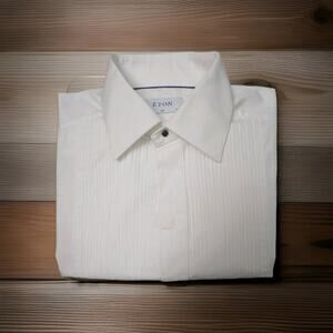 Eton Sweden Pleated EUC Cotton Slim Fit Tuxedo Shirt French Cuffs Sz 15.5/39